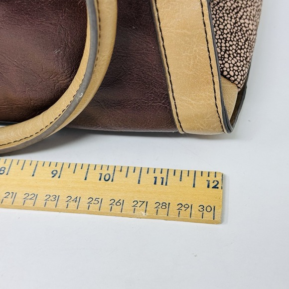 London Fog Two tone Faux Leather Satchel Brown Beige‎ Shoulder Bag - Picture 12 of 16